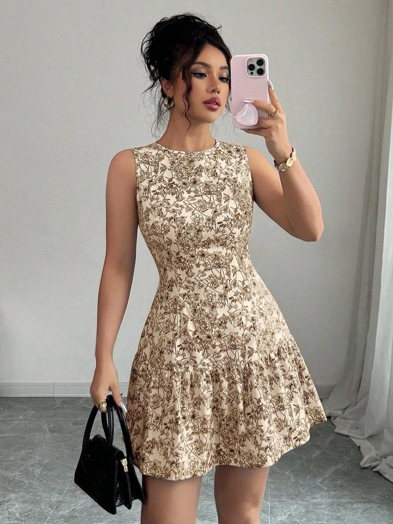 European American Retro Floral Camisole Short Dress: Sleeveless Vacation Style