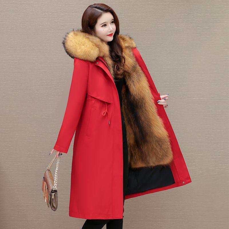 

Утепленная и экологичная зимняя парка для женщин, съемная внутренняя подкладка с интегрированным мехом и искусственной кожей 4XL