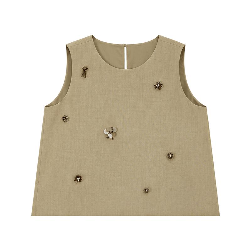 

ELLE KIDS 2025 Summer Girls 3D Hand-Embroidered Flower Sleeveless Vest Top 165 (M)