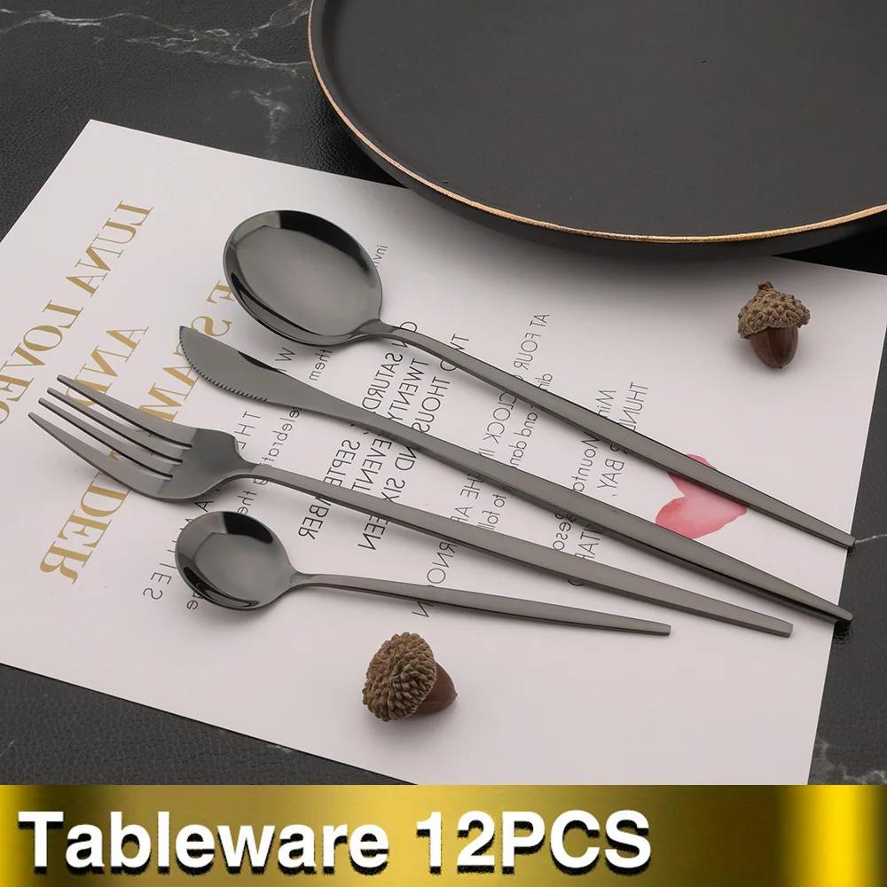 12Pcs Mirror White Gold Cutlery Set Stainless Steel Tableware Knife Fork Coffee Spoon Dinnerware Set Kitchen Flatware Silverware