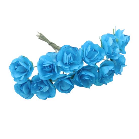 12 Pcs Mini Artificial Rose Flower Bouquet 12 Heads Paper Rose Flowers with Stems for Scrapbooking Wedding DIY Crafts