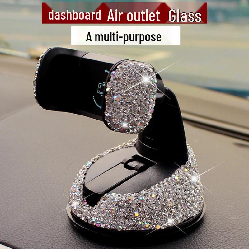 Diamond-Studded Car Phone Holder: Air Vent & Suction Cup, Universal Multifunctional Mount for Women