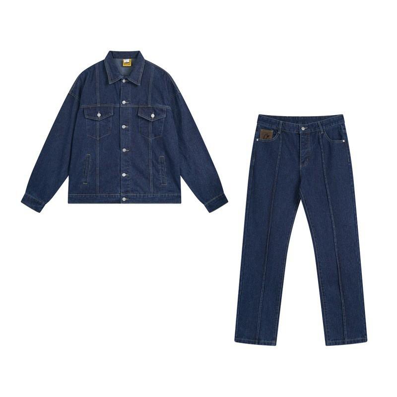 Mens Streetwear Denim Set Cotton Hooded