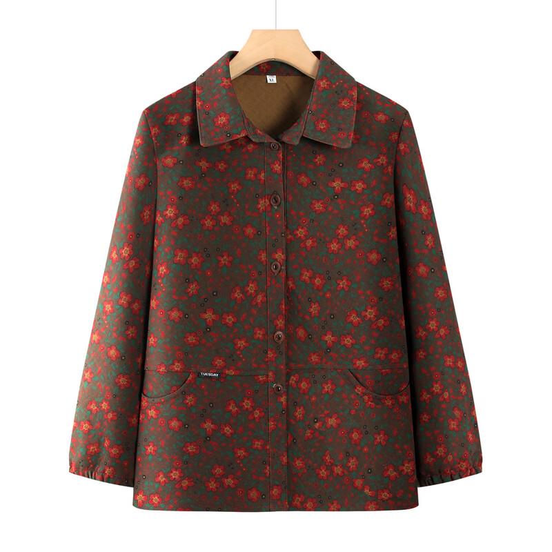 Elderly Women's Floral Lapel Blouse