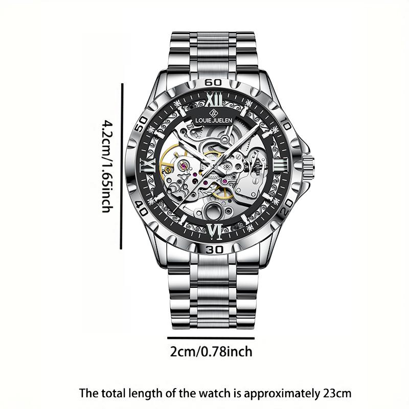 LOUIE JUELEN Automatic Skeleton Mechanical Watch Men's Business Watch Water-Resistant Luminous Men's Wristwatch