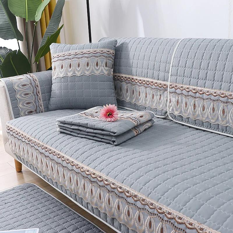 Solid Color Simple Fabric Sofa Cushion Home Decoration Anti Slip Sofa Pad 1/2/3/4/ Seater & L Shape Couch Pad Sofa Cover Towel