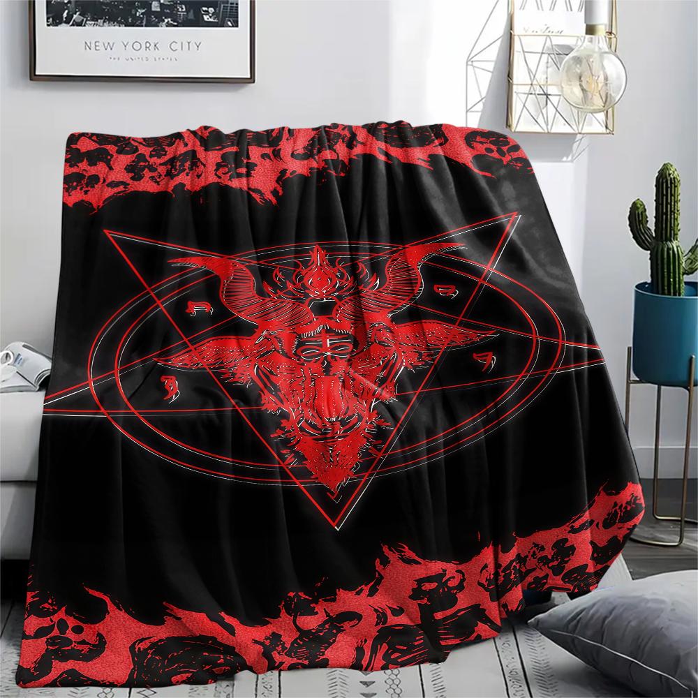 1PC Satan Symbol Print Flannel Blanket, High quality All Seasons, Home Decor, Warmth and Comfort, Perfect for Christmas Gifts