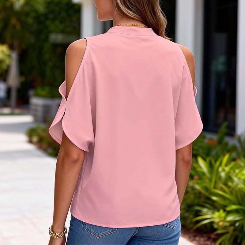 2026 Women's Off-the-Shoulder High-End Solid Color Short Sleeve Loose Shirt Base Layer
