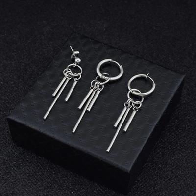 Hip Hop Punk Women Round Korea Stainless Steel Tassel Earring Men Earring Hoop Earring Clip Earring