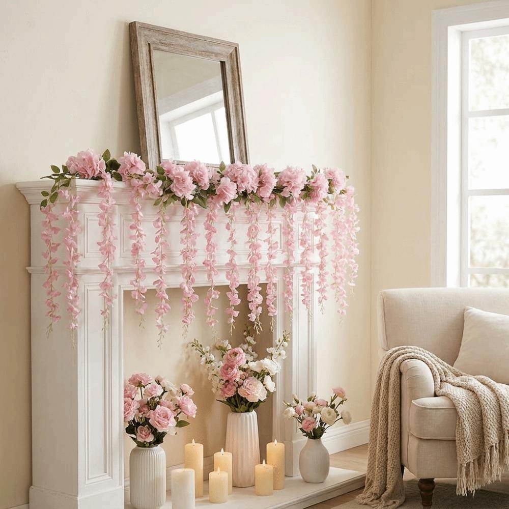 Floral Plants Artificial Lavender Vines Hanging Garland Cherry Blossom Vine  Birthday Party