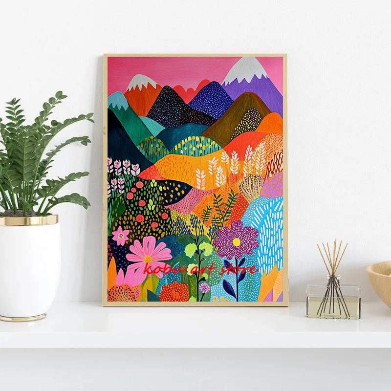 Colorful Abstract Landscape Mountain Floral Scenery Posters Prints Canvas Painting Wall Art Pictures for Living Room Home Decor
