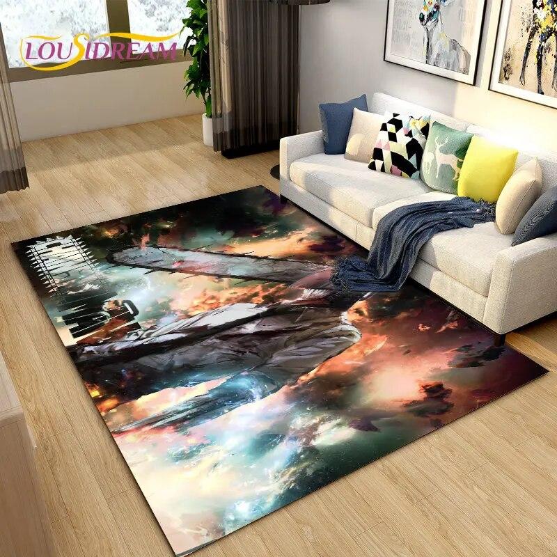 3D Chainsaw Man Anime Denji Cartoon Area Rug,Carpet Rug for Living Room Bedroom Sofa Doormat Decoration, Kids Non-slip Floor Mat