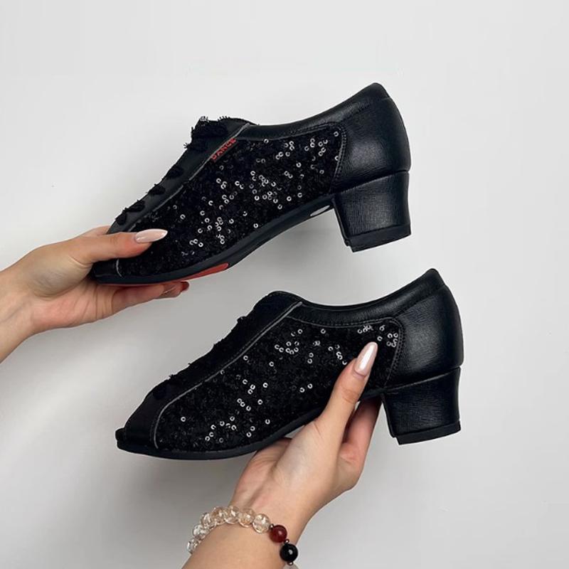Leather Latin Dance Shoes For Adults Women Soft Soles Comfortable Modern Dancing Cowhide Outsole Sneakers Ballroom