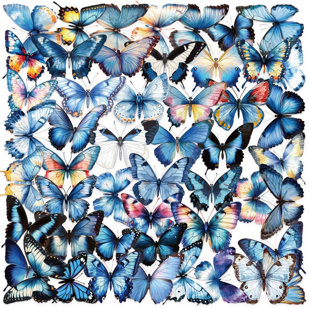 50 Transparent Colored Butterfly Sticker Pack, Waterproof Transparent PET Manual Material Decorative Guitar Notebook