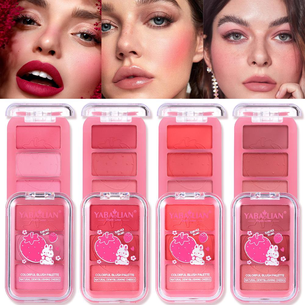 Three-color Pink Velvet Blush Long-lasting and Not Easy To Remove Makeup Cream-like Gloss Pearlescent Rouge Facial Makeup