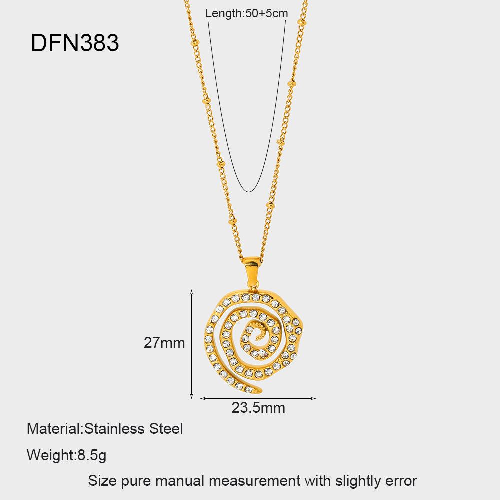 ins full diamond spiral pendant necklace plated 18K chain stainless steel personalized bead chain design jewelry women