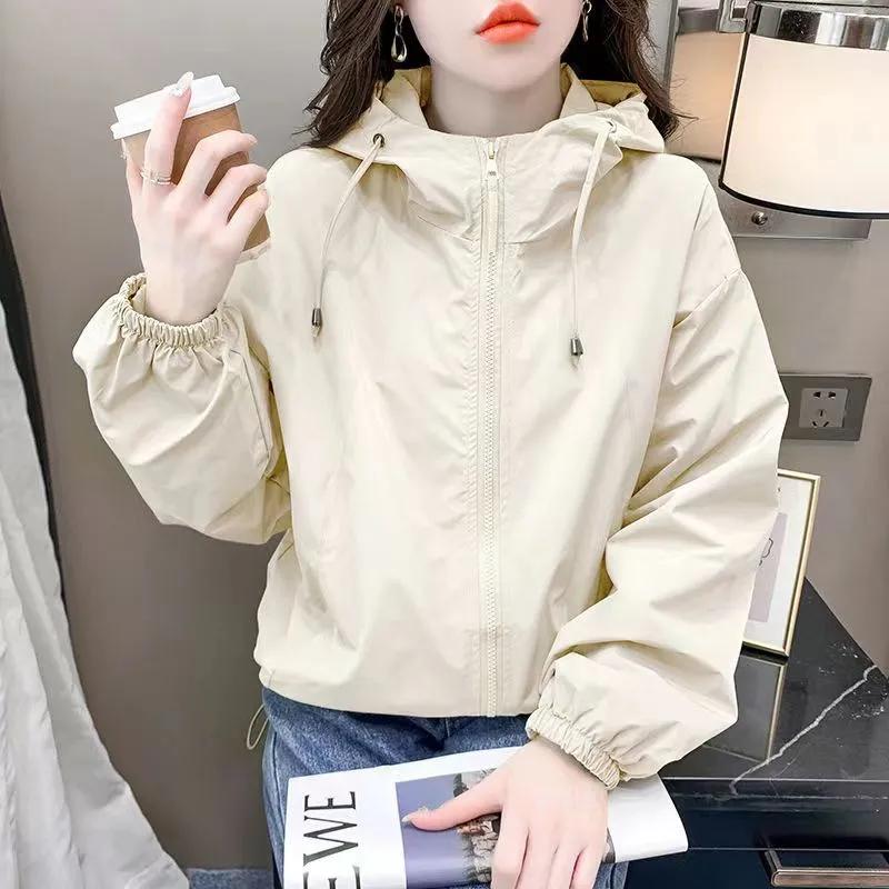 Giacca da donna design Primavera e Autunno con cappuccio e doppia zip Top casual a tinta unita corto