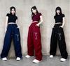American Trendy Pleated Glitter Cargo Pants for Autumn/Winter Dance and Casual Wear