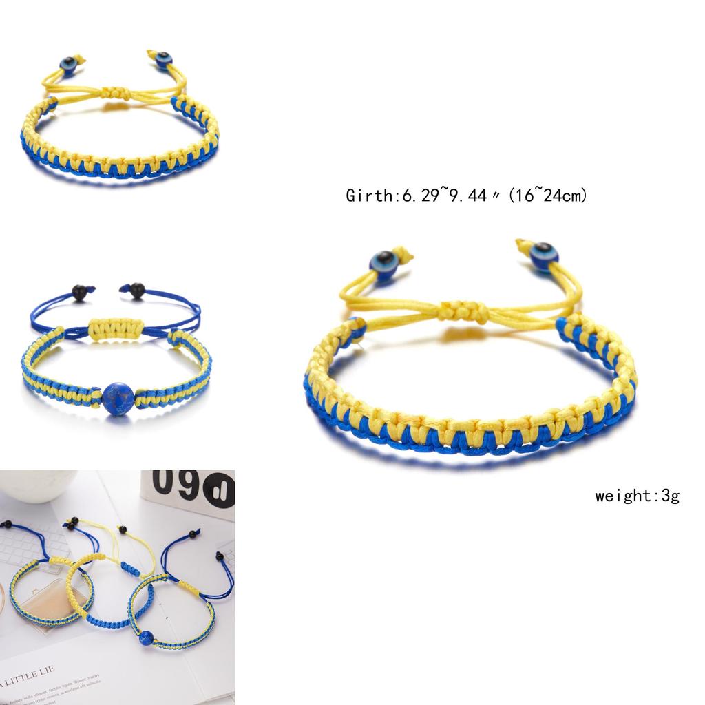 Ukrainian Flag Handcrafted Beaded Bracelets With Adjustable Rope For Travel Gifts
