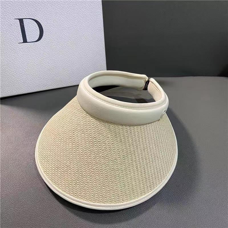 Summer Sunshade Black Rubber Hat Women's Adjustable Straw Hat Fashionable Outdoor Sun Hat  Headband Bare Top Beach Hat Casquette