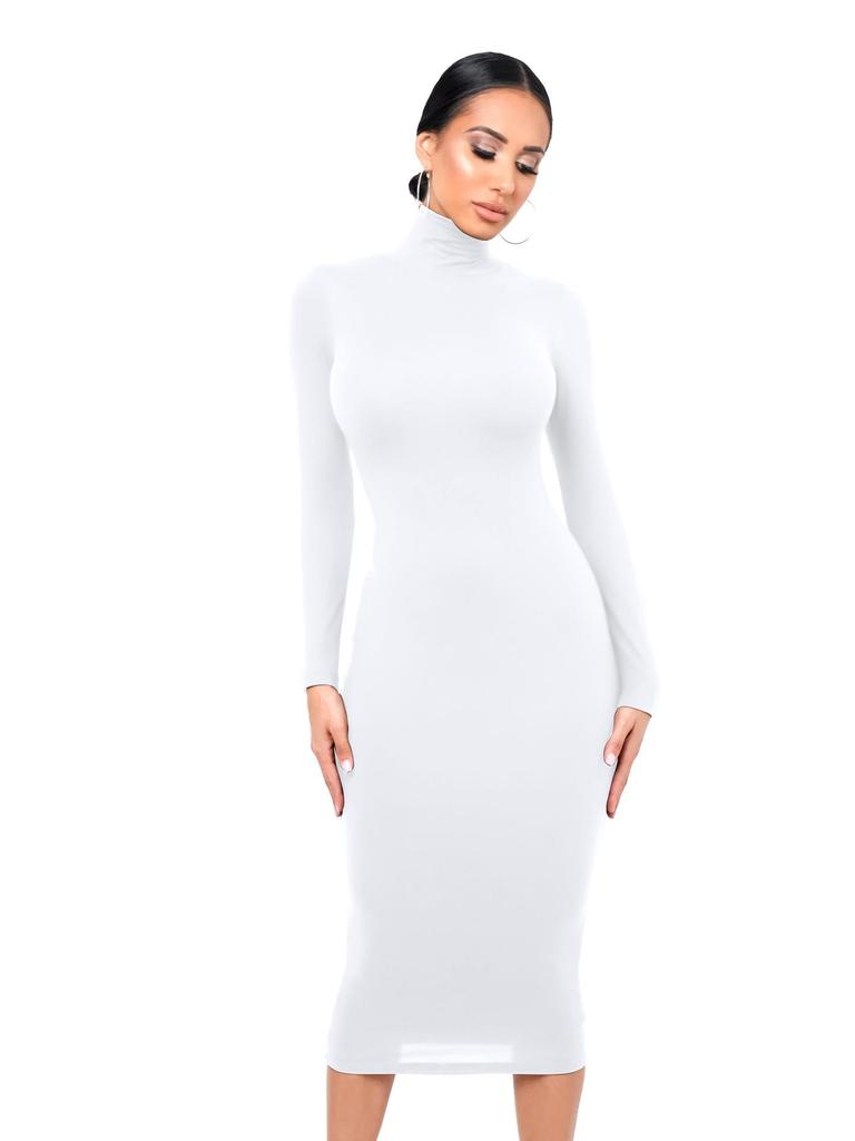 Jesienno-zimowa sukienka bodycon z polaru z wysokim dekoltem: Seksowny, Dopasowany krój