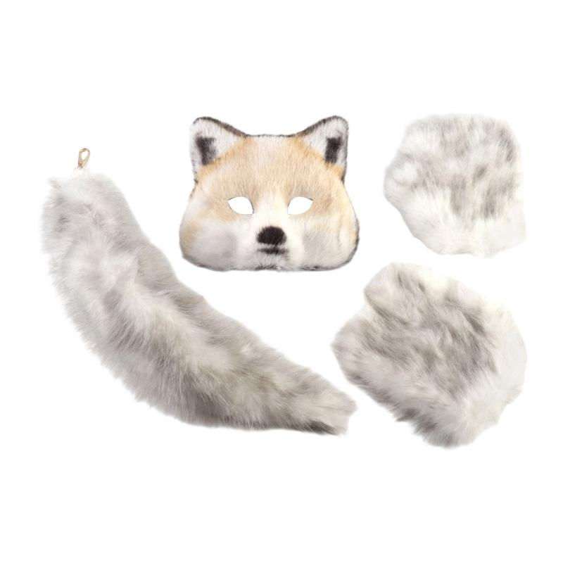 Foxes Costumes Cosplay Foxes Mask Cats Half Face Mask Foxes Tail Gloves Halloween Animal Fancy Costume Accessories Kit белый