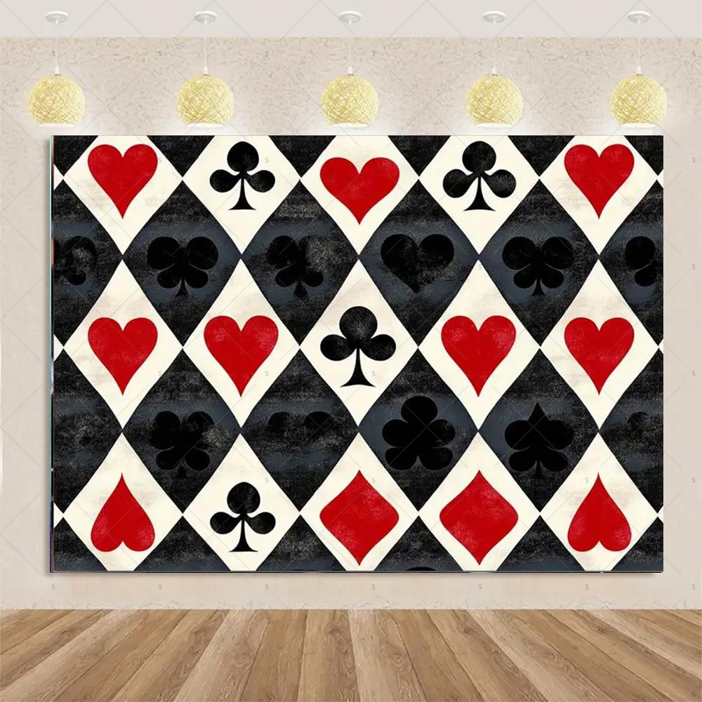Decorazioni Festa di Compleanno a Tema Carte da Gioco Striscione Sfondo Casinò Dado da Poker Sfondo Scintillante Forniture Oggetti di Scena per Fotografia