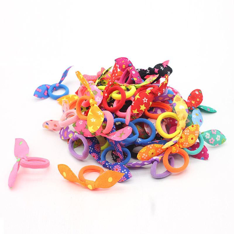 Bow Hair Band Children S Cute Rabbit Ears, Rubber Band, Ponytail, Towel Ring, Flower Fabric, Headrope, Hair Accessories
