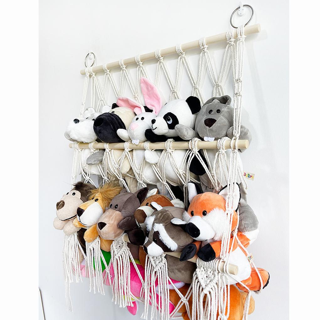 Cotton Stuffed Animal Storage Net With Wooden Rods For Nordic Style Room Decor Toys Blankets Soft