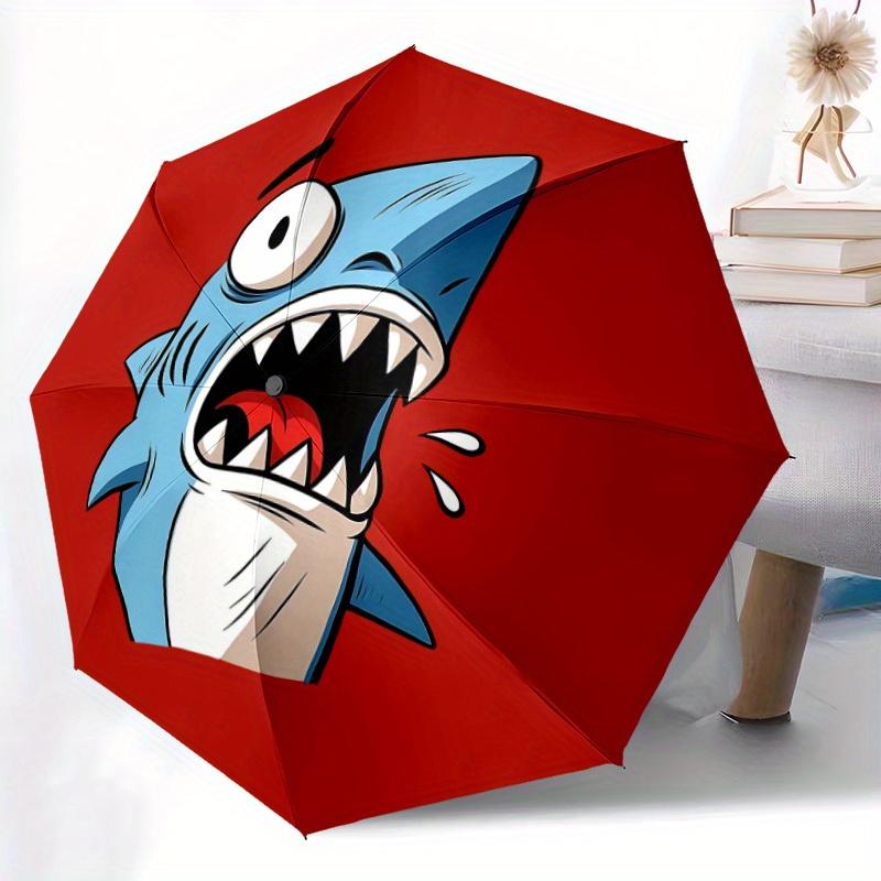 1pc Shark Attack Auto Open/Close Cute Umbrella with One-Touch Button, Compact Folding Canopy, Sturdy 8-Rib Windproof Design -036
