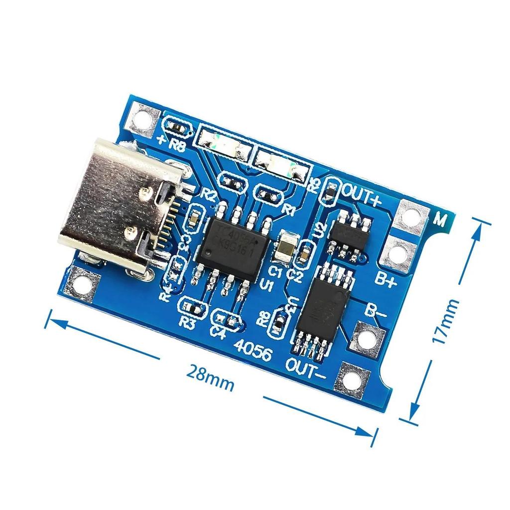 TP4056 18650 Lithium Battery Charging Board with 1A Overcharge & Over-discharge Protection for 3.6-4.2V Batteries.