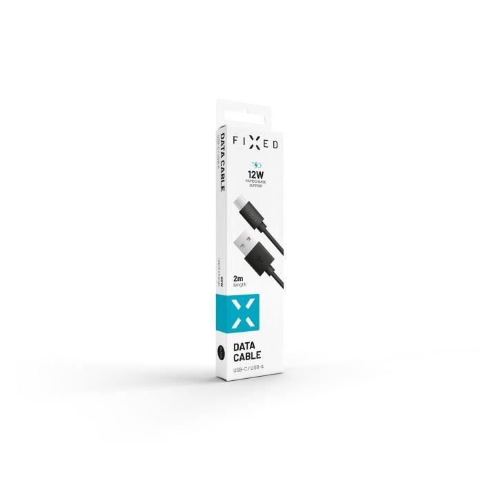 Câble de données et de chargement FIXED long avec connecteurs USB-USB-C, USB 2.0, 2 mètres, 20W, noir