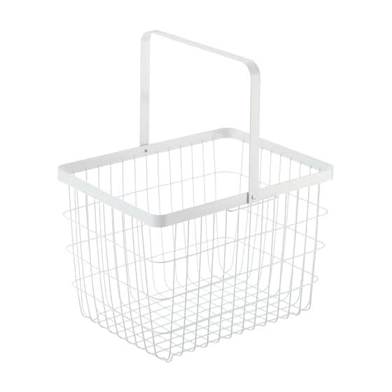 Yamazaki Jitsugyo Laundry Wire Basket M White Approx. W41 x D30 x H26.5cm Tower Laundry Basket with Handle 3160