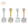Round Double-Head Zirconia Stainless Steel Navel Ring