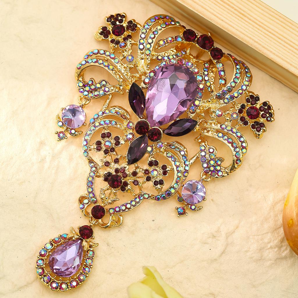 Crystal Pendant Brooch, Stylish and Exaggerated Corsage Accessory Pin, Court Brooch