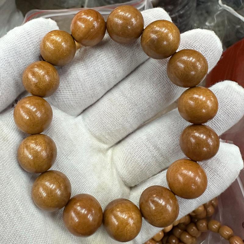 Ethnic Style Peach Wood Bead Bracelet - Single Circle, Unisex Buddhist Rosary 1.5