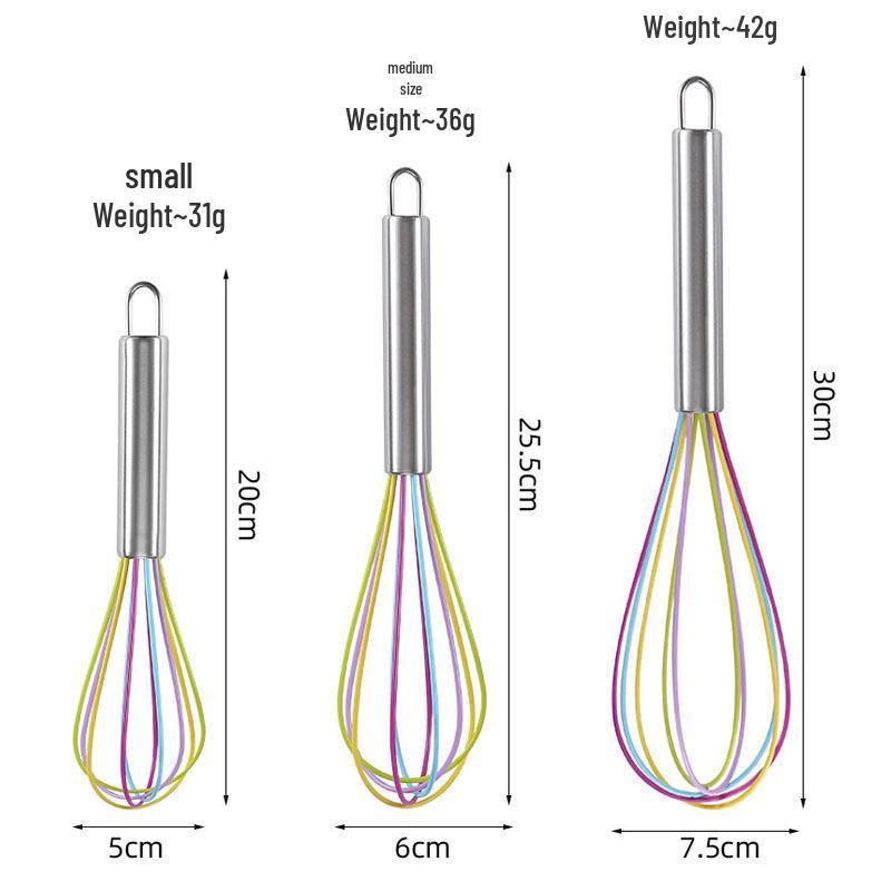 Colored Silicone Egg Beater Set: 8", 10", 12" Handheld Cream Mixer for Baking.