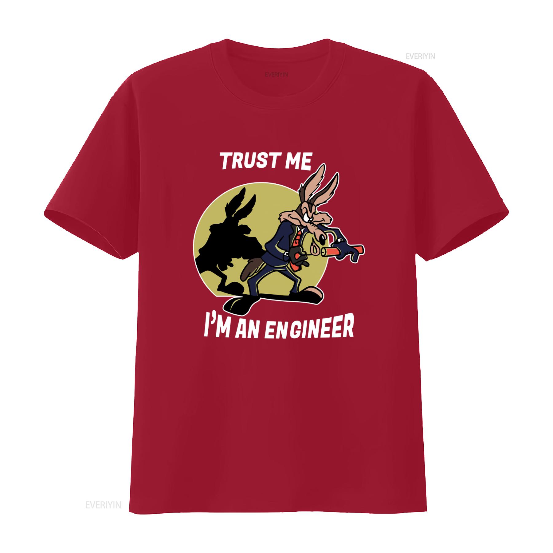 

Trust Me Im An Engineer Coyote Cartoon T Shirt for Men Casual Loose Fit vintage Washed Stylish Top For Everyday Wear fashion S