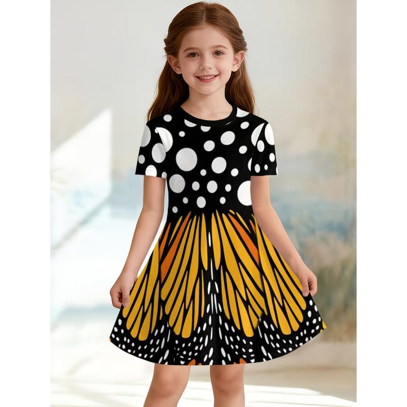 Leopard Print Summer Girls Dress Short Sleeves All Printed Frocks Cute A-Line Princess Dress for Young Girls