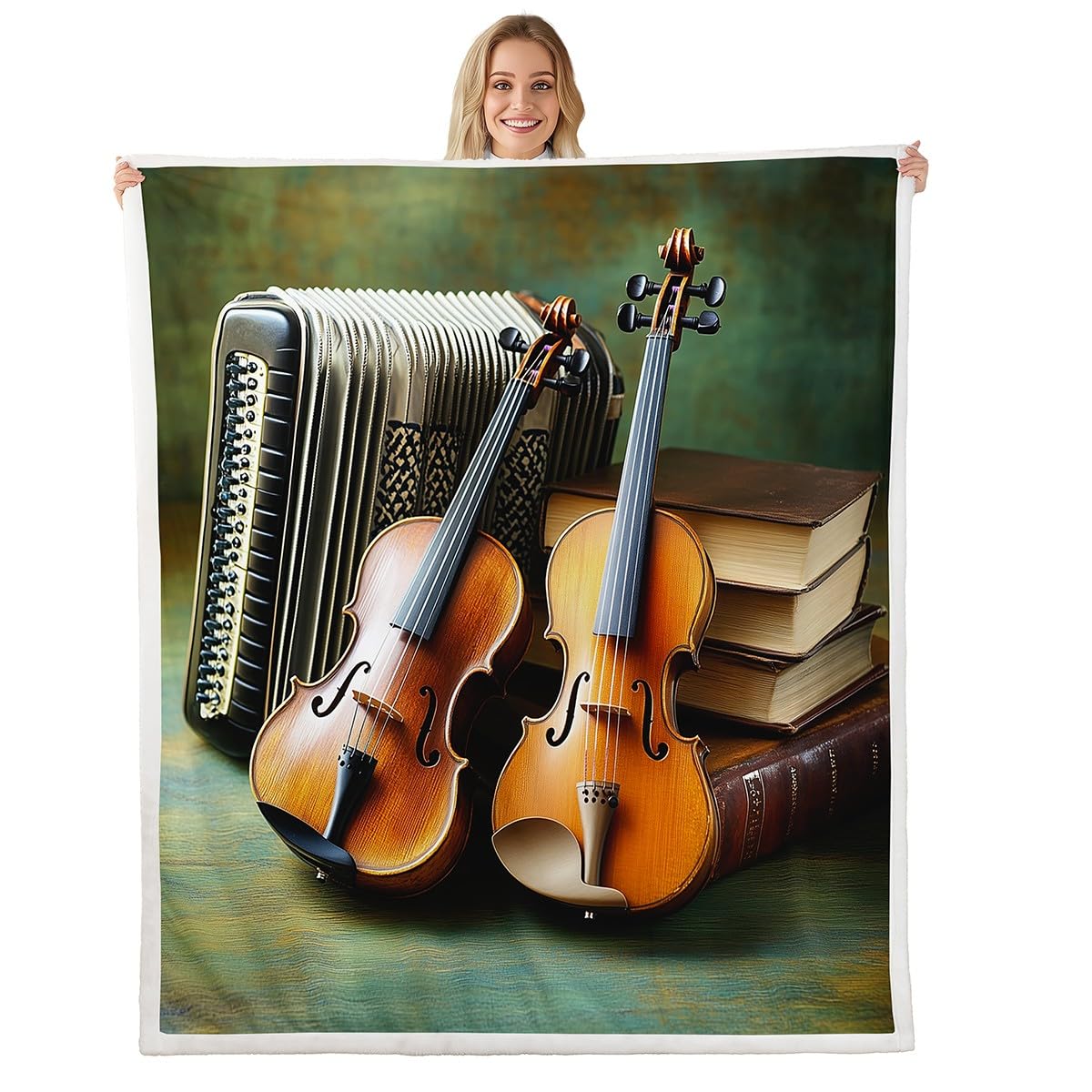 

Vintage Violin Flannel Blanket,Soft Music-Themed Throw Blanket Gift for Women Girls Perfect for Couch Bed Sofa Home Travel Decor 75x90cm