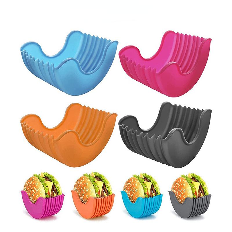 Reusable Burger Holder Silicone Shelf Hamburger Tools Fixed Rack Holder Storage Kitchen Organizer Box Kitchen Accessories