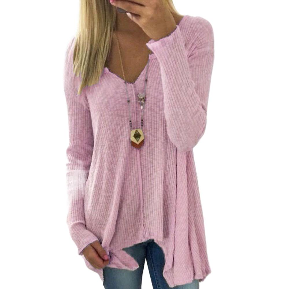 HNXC Dammode Casual Vår Höst Enfärgat Tryck Långärmad V-ringad Blusar & Skjortor