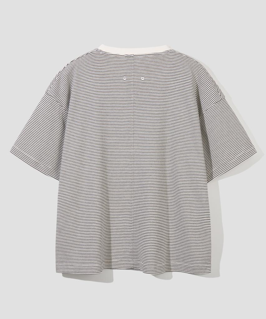 AGOD Back Incision Stripe Half T-Shirt [Ivory]
