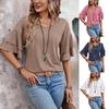 2024 European-American Summer Solid V-neck Double-Layer Sleeve Loose Women's T-shirt