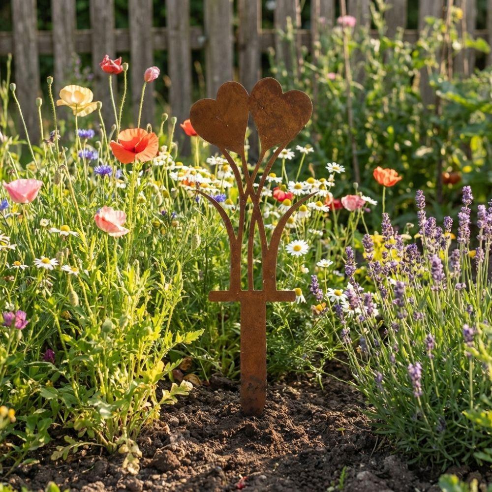 Wetterfeste Herzförmige Metall-Stäbe Rustikale Blumentopf-Verzierung Muttertag