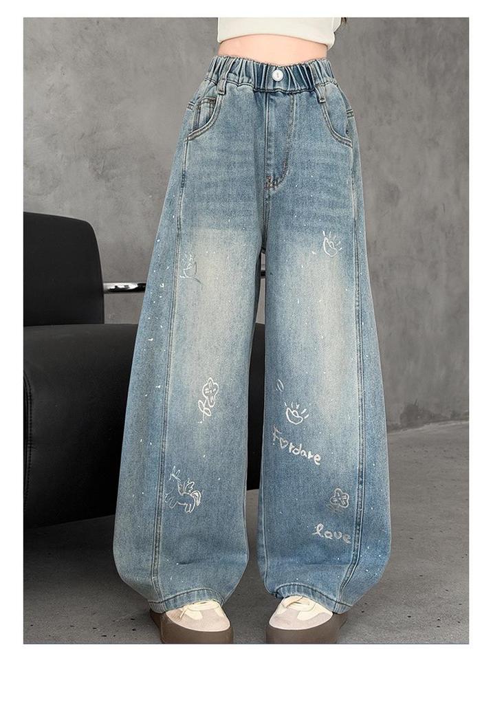 Nuovi Pantaloni Jeans Larghi a Gamba Larga Stampati Stile Coreano da Ragazza 2026