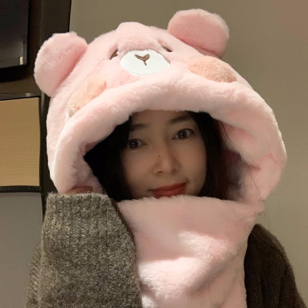 Fluffy Ear Protection Hat Warm Velvet Bucket Hat Cute Plush Bear Hat  Women