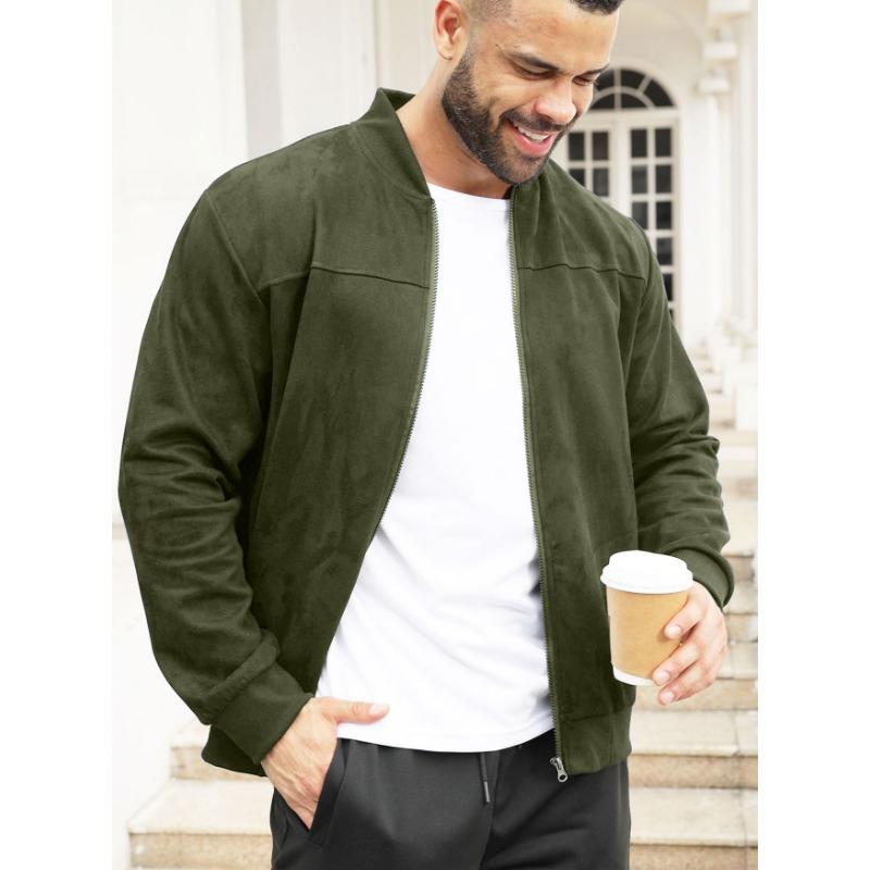 

Men s Suede Zipper Jacket Solid Color Stitching Design Simple Solid Color Jacket XXXL армія зелений колір