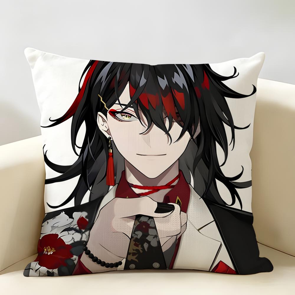 VVtuber Vox Akuma Cute Anime Cushion Cover Natural Linen Organic Fabric DoubleSided Printing Room Sofa Decor Pillow Case