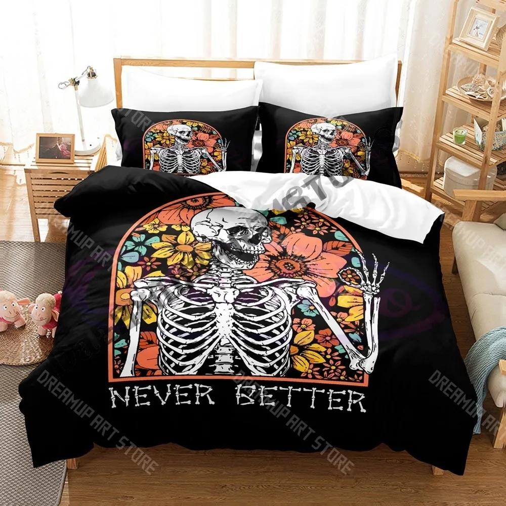 3D Print Never Better Skeleton Bedding Set Single Twin Full Queen King Size Bed Set Adult Bedroom Duvetcover Sets Anime Bed
